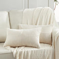 Fancy Homi 2 Packs Cream Lumbar Decorative Throw Pillow Covers 14x24 Inch for Living Room Couch Bed Sofa, Rustic Farmhouse Boho Home Decor, Soft Striped Corduroy Rectangle Accent Cushion Case 35x60 cm