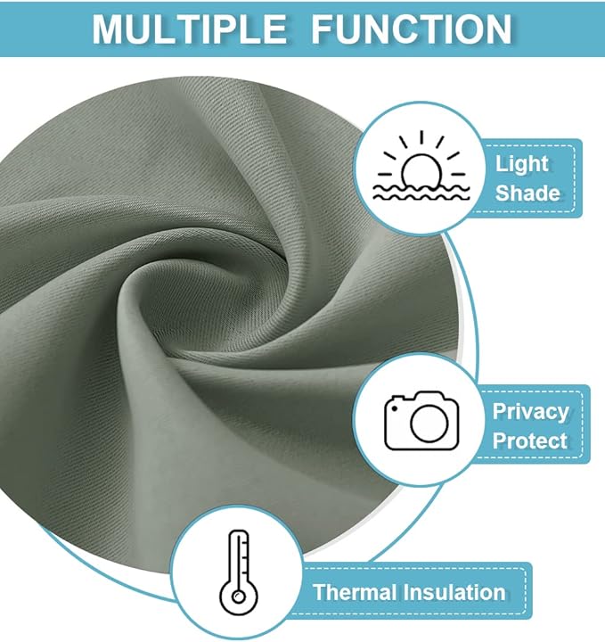 RYB HOME Blackout Curtains for Bedroom Living Room 72 inches Long, Thermal Insulated Privacy Rod Pocket Drapes for Nursery Office Home Theater, Width 42 by Length 72, Greyish Green, 2 Panels