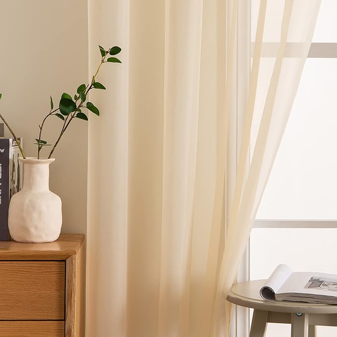 MIULEE Cream Beige Window Sheer Curtains for Bedroom Living Room Solid Elegant Net Drapes 2 Panels Width 38 x Length 84 Inches