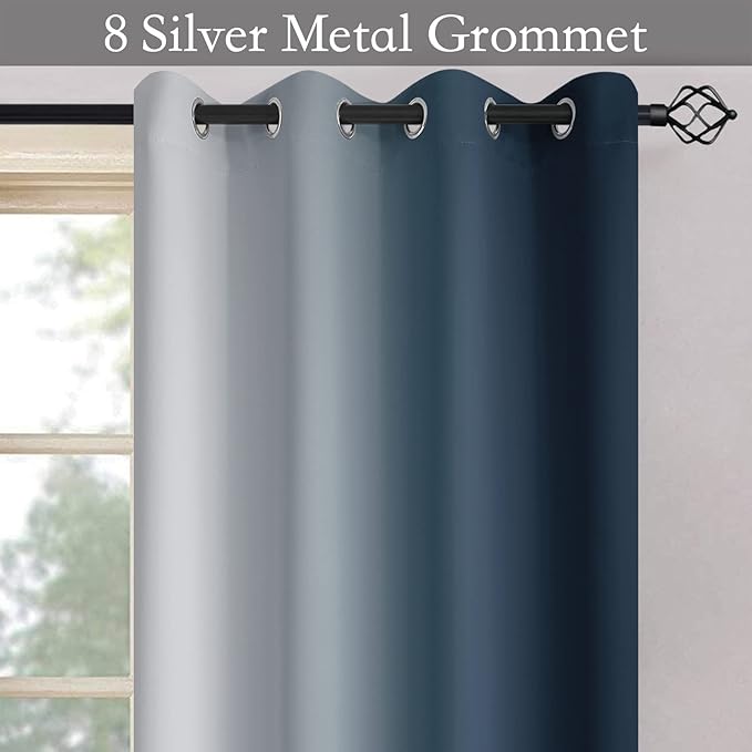 SimpleHome Navy Blue Ombre Room Darkening Curtains for Living Room, Light Blocking Gradient Thermal Insulated Grommet Window Curtains/Drapes for Bedroom, 2 Panels, 52x63 inches Length