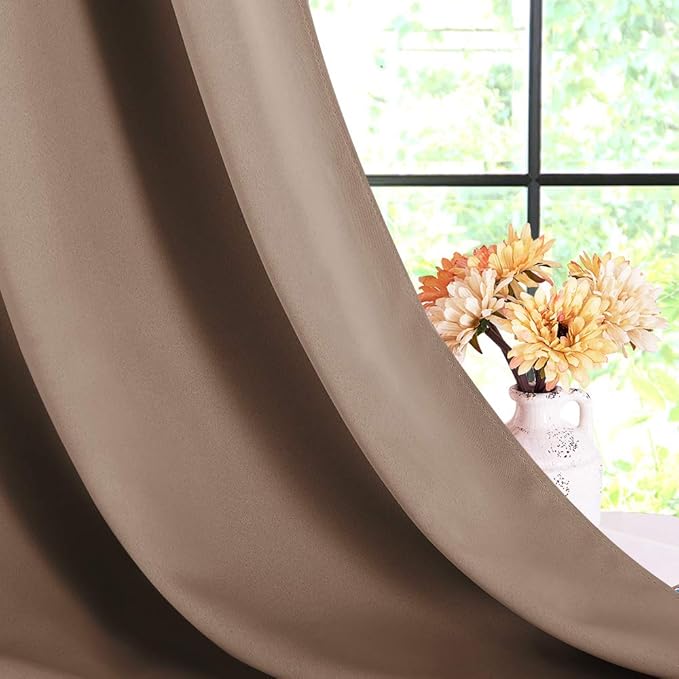 NICETOWN Blackout Window Curtains and Drapes for Kitchen, Window Treatment Thermal Insulated Solid Grommet Blackout Drapery Panels (Set of 2, 70 by 63 inches, Cappuccino)