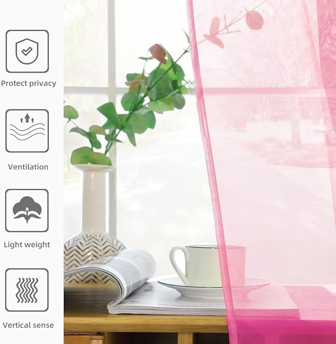 youleyar Solid Sheer Rod Pocket Curtain Voile Draperies 2 Panels White Beige Black Grey Coffee 52 Inch Width 108 Inch Long 1 Pair for Kitchen Bedroom Children Living Room Yard (New Pink,52Wｘ108L)