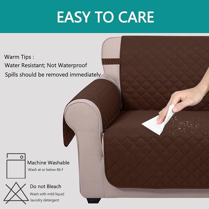 U-NICE HOME Recliner Chair Covers Reversible Chair Cover Pet Covers for Dogs with Elastic Straps Water Resistant Diamond Quilted (28''Recliner Oversized, Brown/Brown)