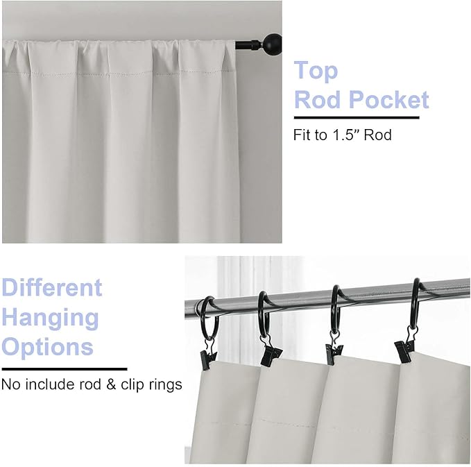 Simplebrand Ava Natural Blackout Curtains for Bedroom 63 Inch Length 2 Panels Set, Solid Thermal Insulated Energy Saving Rod Pocket Window Treatment Curtains Blackout Drapes, W40 x L63 Inch, Natural