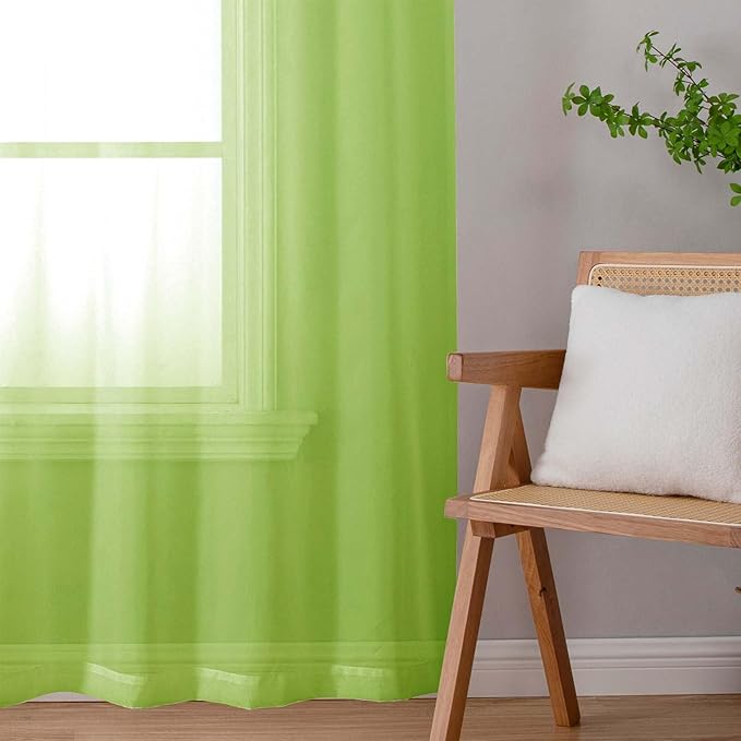 Lecloud Lime Sheer Curtains 84 Inches Long 2 Panels, Solid Voile Light Filtering Long Curtains for Living Room Bedroom, Dual Rod Pockets Transparent Window Treatment Drapes, Each Panel 42" W x 84" L