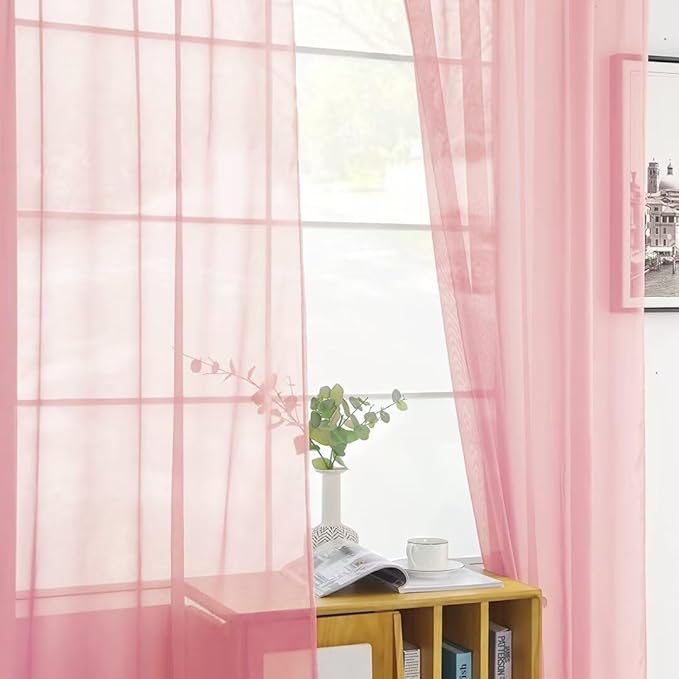 SpaceDresser Sheer Voile Window Treatment Rod Pocket Curtain Panels for Kitchen Bedroom Living Room Drapes Sunlight Filtering Privacy Semi Home Decor Assorted Colors Sizes (Blush, 52 W x 108 L)