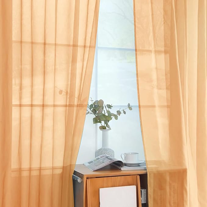 youleyar Solid Sheer Rod Pocket Curtain Voile Draperies 2 Panels White Beige Black Grey Coffee 42 Inch Width 72 Inch Long 1 Pair for Kitchen Bedroom Children Living Room Yard(Beige,42Wｘ72L)