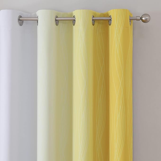 Estelar Textiler Yellow and Grayish White Blackout Curtains 108 Inches Long, Thermal Insulated Drapes for Bedroom, Full Light Blocking Energy Saving Long Curtains for Living Room, 52Wx108L, 2 Panels