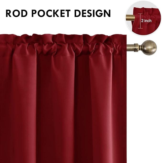 DWCN Burgundy Room Darkening Blackout Curtains - Thermal Insulated Privacy Energy Saving Window Curtain Drapes 38 x 72 inch Length, Set of 2 Bedroom Living Room Curtains