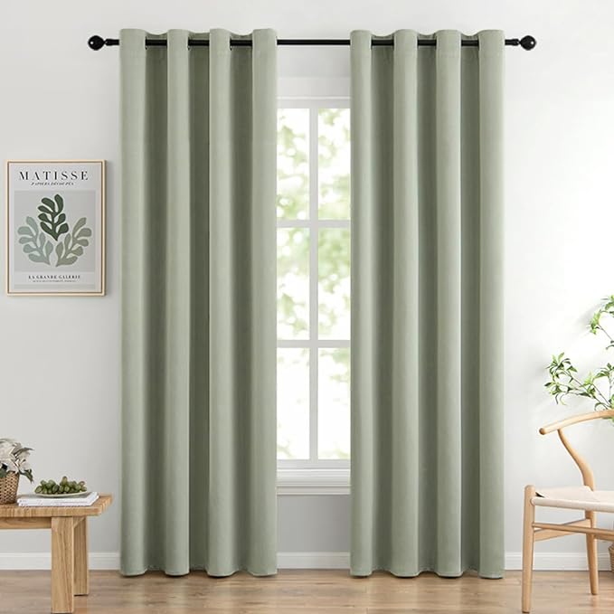 MIULEE Blackout Curtains for Bedroom Living Room Thermal Insulated Room Darkening Grommet Top Solid Light Blocking Drapery Set of 2 Window Panels 52 x 72 Inches Sage Green