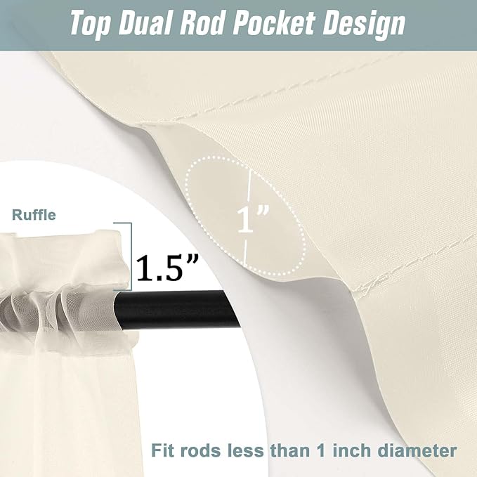 Cream Sheer Curtains for Window 72 inches Long 2 Panels Set, Soft Airy Modern Light Filtering Sheer Curtains for Living Room Bedroom, Dual Rod Pocket Solid Window Drapes, 2x42Wx72L inches