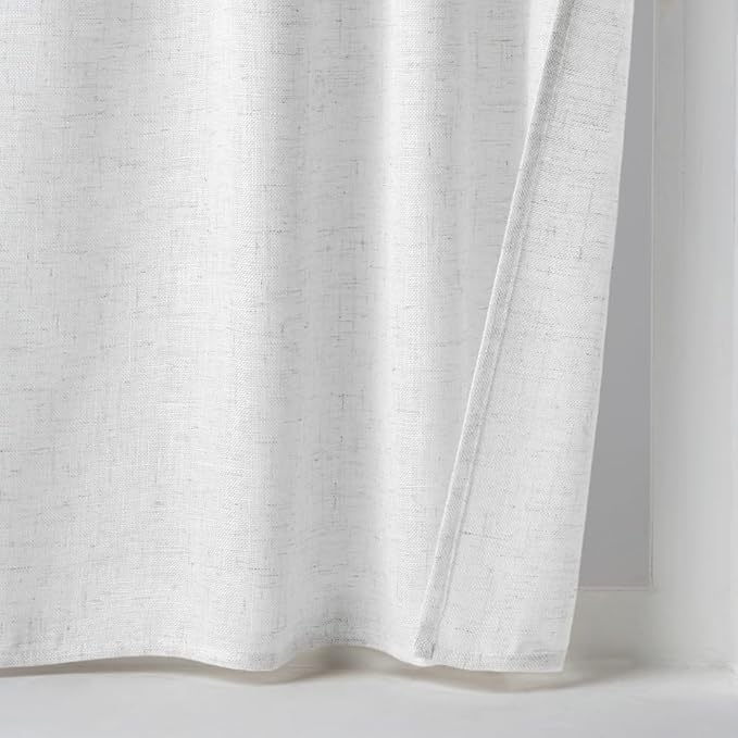 MIULEE White Curtains 24 Inch Length 2 Panels, Soft Thick Linen Textured Semi Sheer Light Filtering Kitchen Window Curtains Over Sink Small Tier Curtains for Bathroom Window Back Tab Rod Pocket