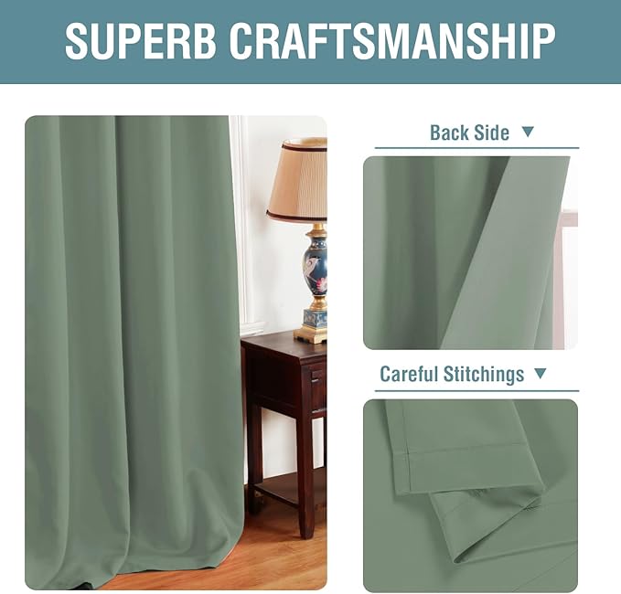 H.VERSAILTEX Blackout Curtain for Living Room Thermal Insulated Window Treatment Curtain Extra Long 84 inch Length Energy Saving Solid Grommet Top Blackout Drape, One Panel, Green Bay, 52" W x 84" L
