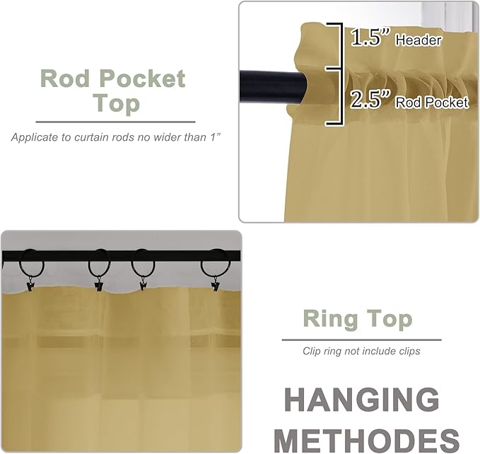 OWENIE Sheer Curtains 84 Inches Long 2 Panels Set, Sheer Gold Curtains for Living Room Bedroom 59 Inch Extra Wide, Modern Voile Filmy Rod Pocket Drapes, 2 Pcs, Each 59 W x 84L, Gold