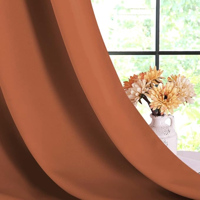 NICETOWN Thermal Insulated Burnt Orange Curtains for Living Room, Window Treatment Solid Grommet Room Darkening Drape Panels for Bedroom (Set of 2, 70 by 95 inches Long)