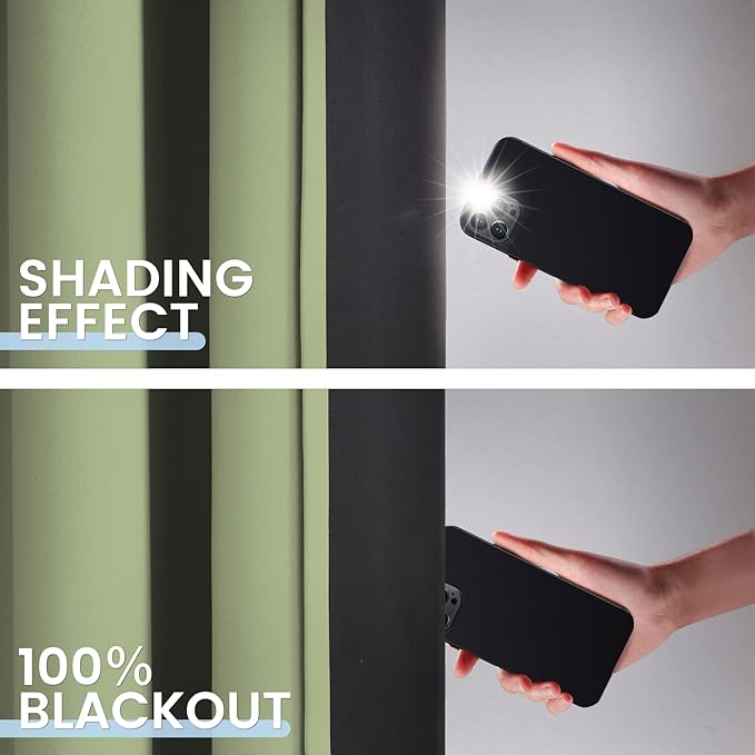 SimpleHome 100% Blackout Curtains for Bedroom,Thermal Insulated Grommet Window Drapes Room Darkening Sage Curtains for Living Room with Black Back,52 x 63 Inch,2 Panels