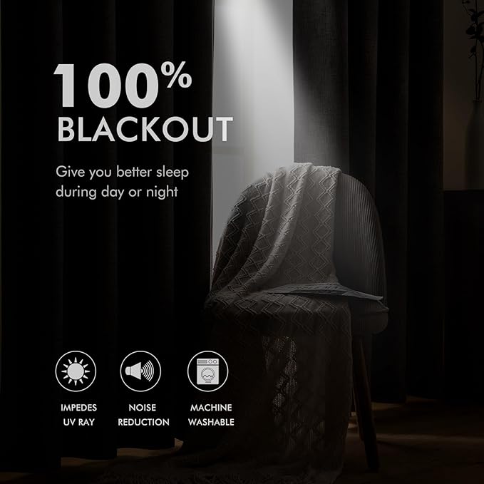 MIULEE Linen Texture Curtains for Bedroom Solid 100% Blackout Thermal Insulated Linen Beige Curtains Grommet Room Darkening Drapes for Living Room Nursery 52x90 Inch (2 Panels)