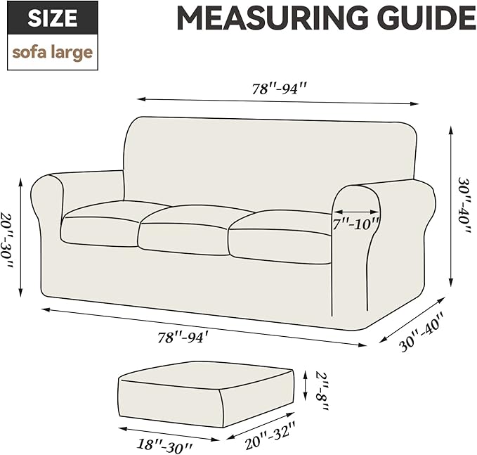 WEERRW 4 Pieces Velvet High Stretch Couch Covers for 3 Cushion Couch Sofa Slipcovers, Washable Furniture Protector with Non Slip Elastic Bottom, Feature Soft and Thick Plush Fabric, Light Brown, Large