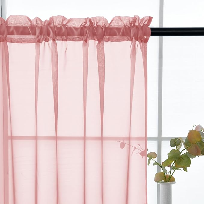 youleyar Solid Sheer Rod Pocket Curtain Voile Draperies 2 Panels White Beige Black Grey Coffee 52 Inch Width 54 Inch Long 1 Pair for Kitchen Bedroom Children Living Room Yard (Blush,52Wｘ54L)
