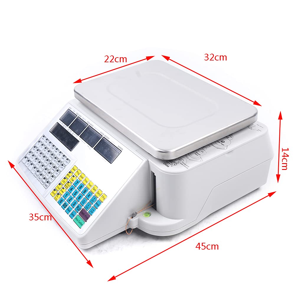 Commercial Digital Price Computing Scale with Thermal Label Printer, Electronic Weight Scale Price Computing Retail Food Meat Scale for Supermarkets, Grocery, 66Lbs Capacity