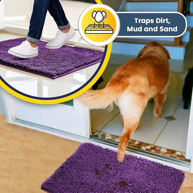 Muddy Mat® | Super Absorbent Door Mat Indoor, Microfiber Quick Dry Chenille Entryway Rug, Non-Slip Front Door Mat, Indoor Mats for Entryway, Machine Washable Pet Rug, Purple 24"x36"