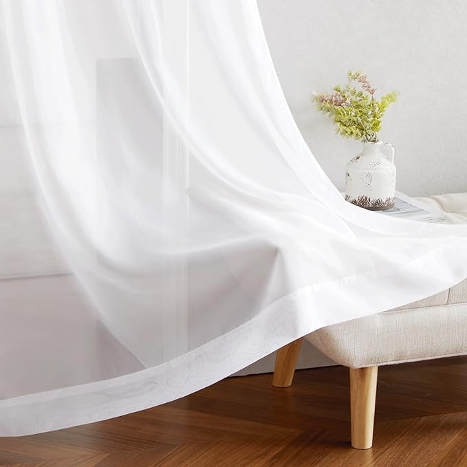 NICETOWN Soft Voile White Sheer Curtains 63 inches Long - Grommet Living Room Curtains Elagant & Airy Breathable Light Filtering Window Treatments for Bedroom, W42 x L63, 2 Panels