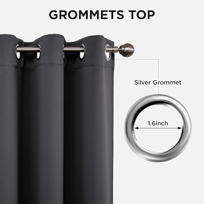Joydeco Grey Curtains 84 Inch Long, Room Divider Blackout Curtains for Bedroom with Grommets, Thermal Insulated, Noise Reducing Room Darkening Black Out Drapes for Bedroom Living Room Window, 2 Panels
