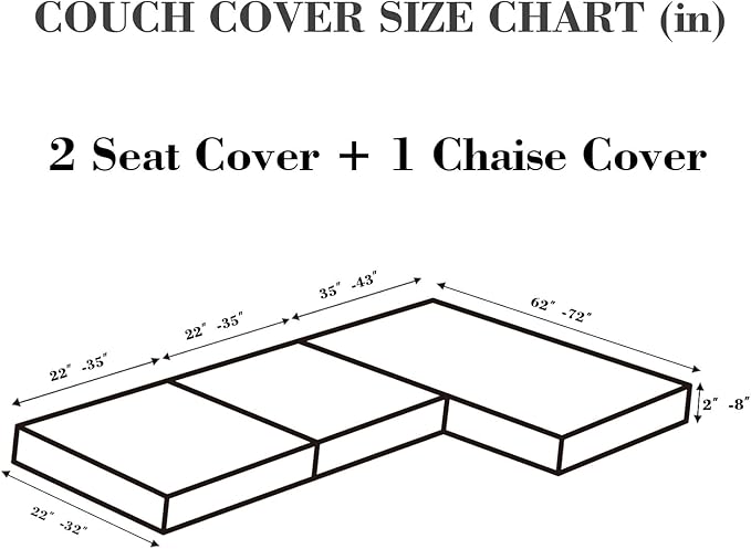 Sofa Covers Couch Covers for Sofa Pet Friendly Couch Cushion Covers Universal Sofa Covers Washable Stretch Slipcovers for Sectional Sofa (Texture Sea Blue, 2 Seats + Chaise Cover)