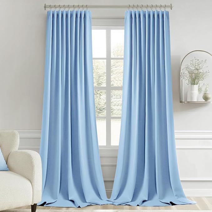 MIULEE Sky Blue Back Tab Blackout Curtains 120 Inch Long 2 Panels Set for Bedroom, Rod Pocket/Pinch Pleated Extra Long Thermal Insulated Living Room Darkening Light Blocking 10FT Drapes