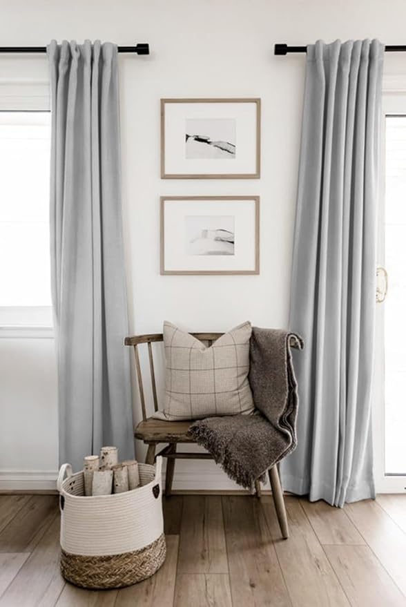 100% Blackout Shield Linen Blackout Curtains for Bedroom 102 Inches Long, Back Tab/Rod Pocket Living Room Drapes, Thermal Insulated Blackout Curtains 2 Panels Set, 50" W x 102" L, Grey