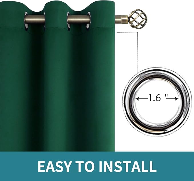BGment Blackout Curtains - Grommet Thermal Insulated Room Darkening Bedroom and Living Room Curtain, Set of 2 Panels (52 x 45 Inch, Emerald)