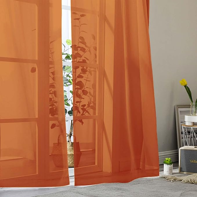 Orange Sheer Curtain for Bedroom Living Room 78 Inches Long 2 Panels Set, Solid Soft Airy Light Filtering Sheer Window Curtains, Modern Rod Pocket Door Curtain, Orange, 42" Wx78 L Inches