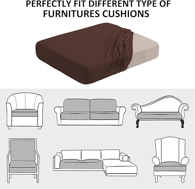 Water-Repellent Sofa Cushion Slipcovers Stretch Camper Dinette Cushion Covers Furniture Protector for Sofa Seat with Elastic Bottom (Loveseat Cushion, Chocolate)