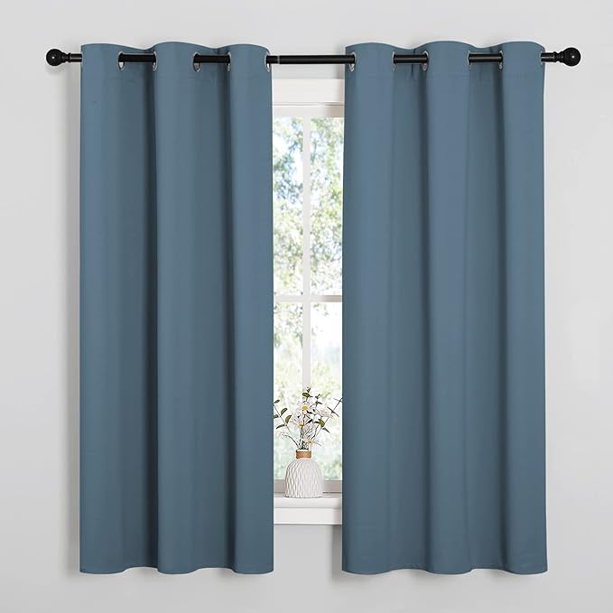 NICETOWN Smoky Blue Blackout Curtains 48 inches Length for Laundry Room, 2 Panels, 42" Wide, Thermal Insulated Decoration Drapes for Short Window