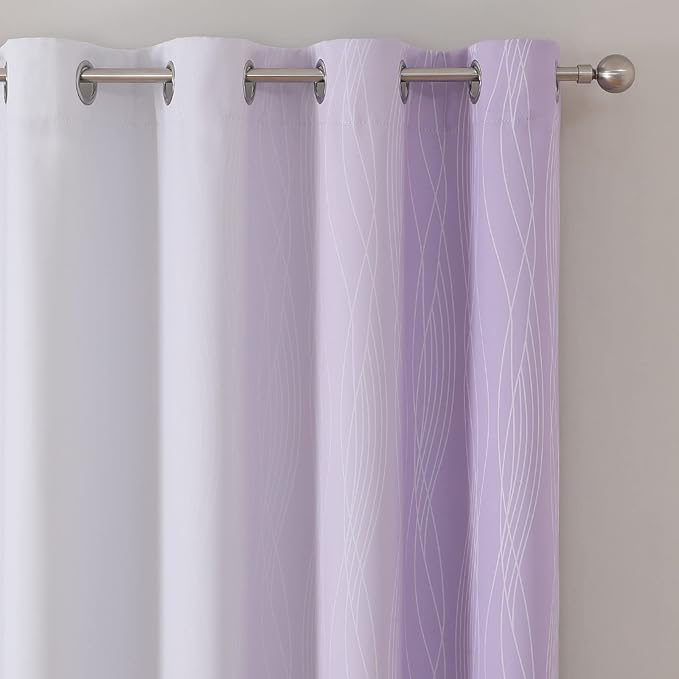 Estelar Textiler Lilac and Greyish White Gradient Blackout Curtains for Bedroom, Thermal Insulated Ombre Blackout Drapes, Room Darkening Energy Saving Curtains for Living Room,52Wx72L,2 Panels