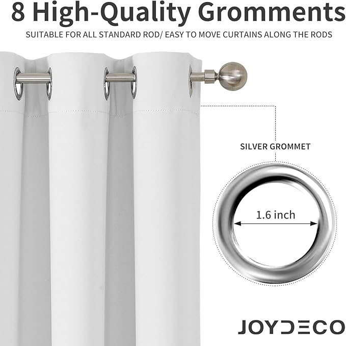 Joydeco Blackout Curtains 72 Inch Length 2 Panels Set, Thermal Insulated Long Curtains& Drapes 2 Burg, Room Darkening Grommet Drapes for Bedroom Living Room Window (Greyish White, W52 x L72 Inch)