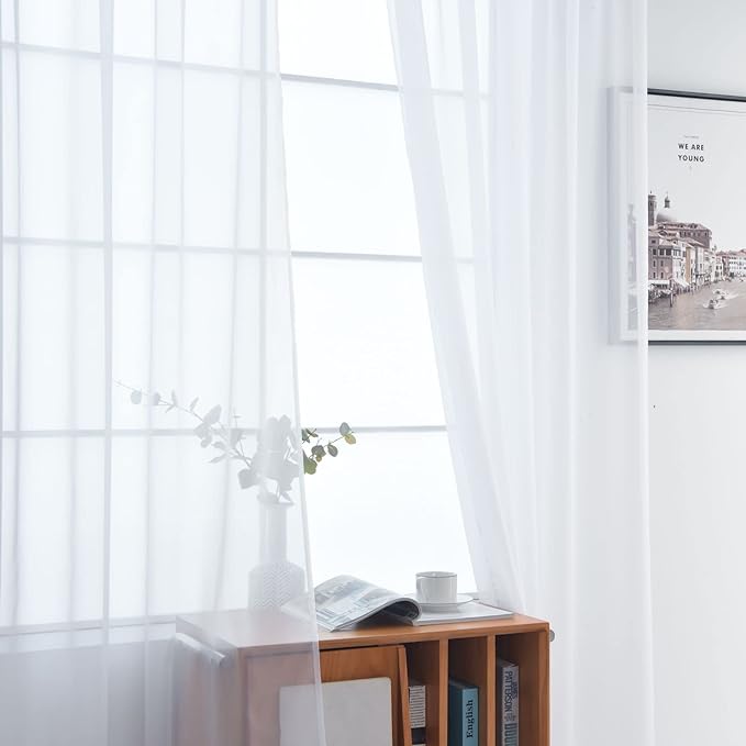 SpaceDresser Basic Rod Pocket Sheer Voile Window Curtain Panels White 1 Pair 2 Panels 38 Width 72 Inch Long for Kitchen Bedroom Children Living Room Yard(White,38 W x 72 L)