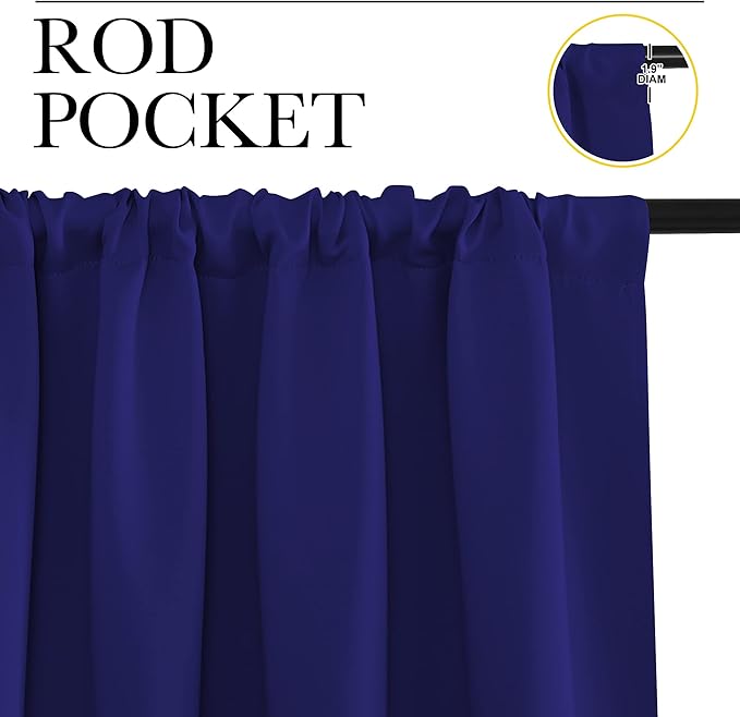 NICETOWN Window Curtains for Bedroom, Navy Blue, 2 Panels, W42 x L48 -Inch, Home Decoration Thermal Insulated Rod Pocket Blackout Blinds & Drapes for Small Windows