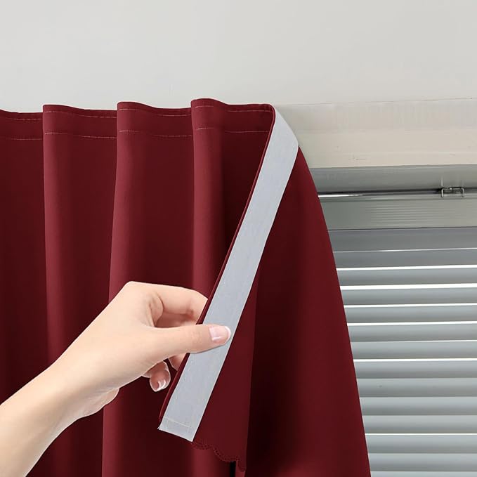 Self Adhesive Curtains, Stick Curtain Blackout Shades Window Cover Curtains for Living Room No Drilling, 47" W X 84" L, Burgundy, 1 Panel