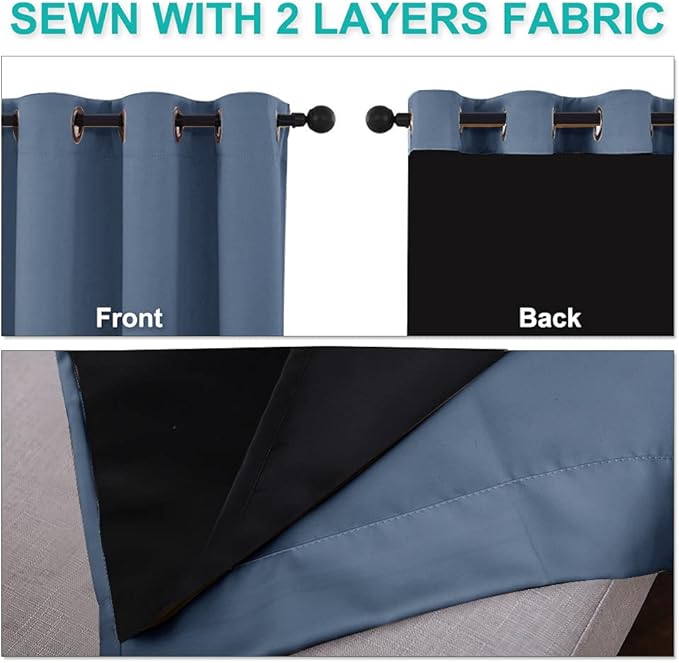 NICETOWN Full Shade Curtain Panels 72 inches Long, Pair of Energy Smart & Noise Blocking Out Blackout Drapes for Guest Room Window, Thermal Insulated Lined Window Dressing (Stone Blue, 42x72)