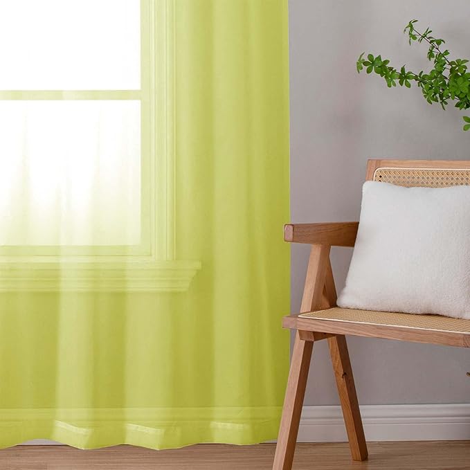 Lecloud Lemon Sheer Curtains 96 Inches Long 2 Panels, Solid Voile Dual Rod Pockets Living Room Decor Window Curtains for Bedroom, Light Filtering Airy Transparent Drapes, Each Panel 42" W x 96" L