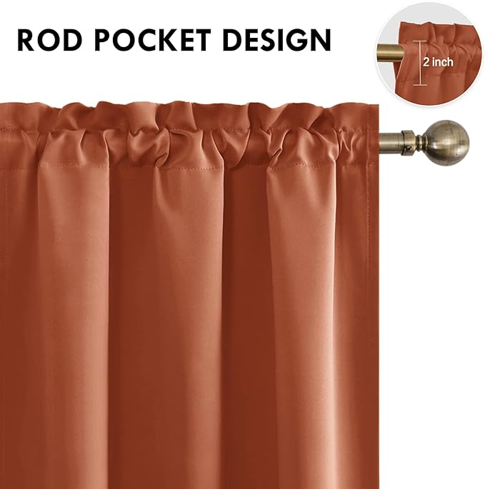 DWCN Blackout Curtains Thermal Insulated, Energy Saving & Noise Reducing Bedroom and Living Room Curtains, Burnt Ochre, W 42x L 63 Inch, Set of 2 Rod Pocket Curtain Panels