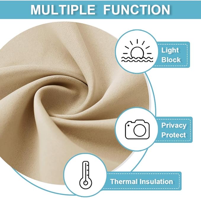 RYB HOME Extra Wide Curtains for Bedroom Living Room 72 inches Long, Thermal Insulated Privacy Drapes for Nursery Home Theater Dining Room, Width 62 by Length 72, Biscotti Beige, 2 Panels