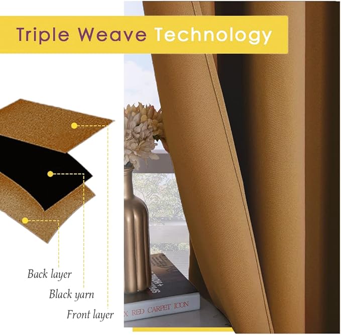 NICETOWN Sleek Blackout Curtains 54 inches Length for Small Windows, Noise Reducing and Block Draft Panels for Door Doorway Laundry Office Luxury Decor Theme (2 Panels, Gold Brown, W42 x L54 -Inch)