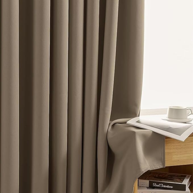 Joydeco Blackout Curtains for Bedroom 72 inch Long 2 Panels, Thermal Insulated Room Darkening Curtains with Grommets, Soft Window Drapes for Living Room (W52 x L72 Inch, Khaki)