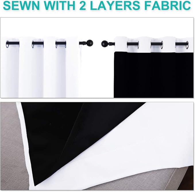 NICETOWN Full Shading Cold Blocking Curtains for Windows, Super Heavy-Duty Black Lined Blackout Curtains for Bedroom, Privacy Assured Window Treatment (White, Pack of 2, 55 inches W x 96 inches L)