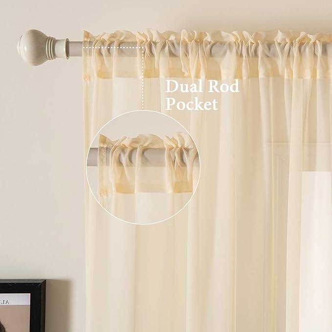 MIULEE 2 Panels Solid Color Sheer Window Curtains Elegant Window Voile Panels/Drapes/Treatment for Bedroom Living Room (54 X 63 Inches Cream Beige)