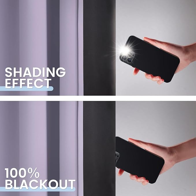 SimpleHome 100% Blackout Curtains for Bedroom,Thermal Insulated Lilac Grommet Window Drapes Room Darkening Curtains for Living Room with Black Back,42 x 36 Inch,2 Panels