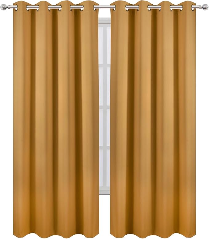 LEMOMO Blackout Curtains 52 x 108 inch/Mustard Yellow Curtains Set of 2 Panels/Thermal Insulated Room Darkening Bedroom Curtains