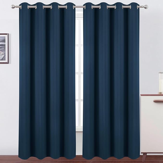 LEMOMO Blackout Curtains 52 x 120 Inch Long Navy Blue Curtains Set of 2 Panels Room Darkening Curtains for Bedroom and Living Room